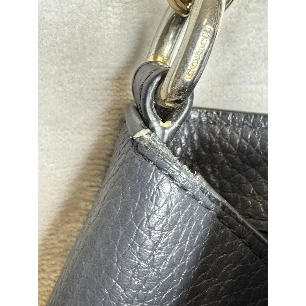 Coach Lexy Shoulder Bag Womens Pebbled Leather Blue Silver Chain Strap Zip